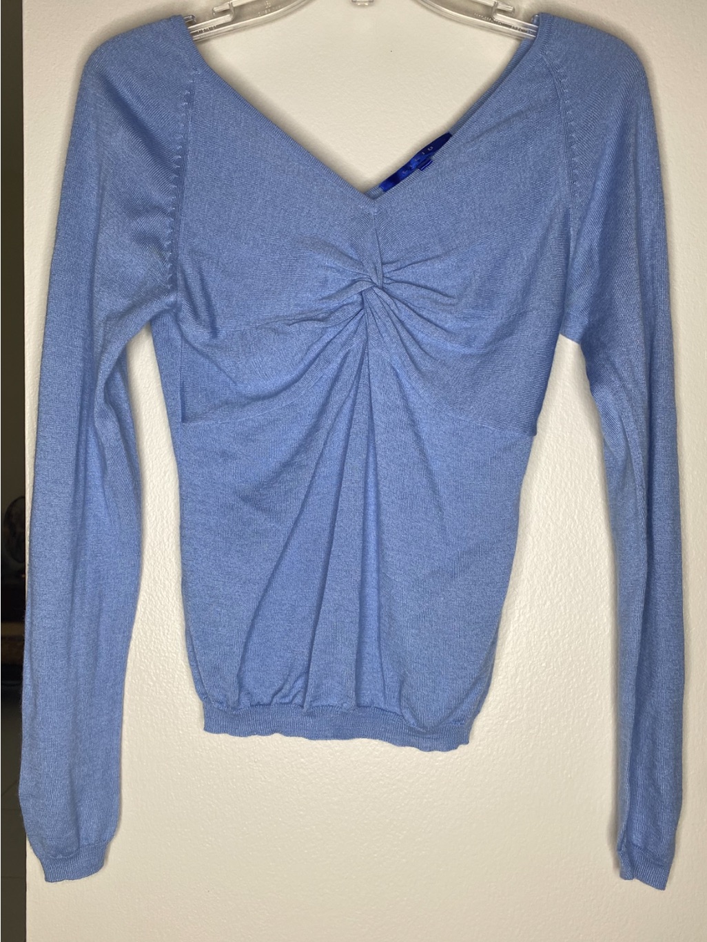 Nwot! Liliu Cashmere & Silk Blue Twist-Front Long Sleeve Lightweight Sweater - S